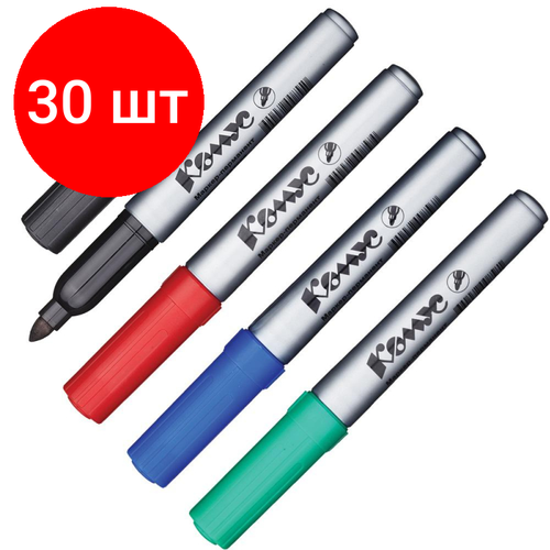 Комплект 30 наб, Набор маркеров перманентных комус PY2304 круглый наконечник 1-4мм. наб 4цв