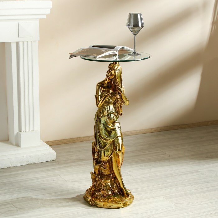 фото Стол декоративный "Девушка с распущенными волосами" золото 38х38х85 см 9700921