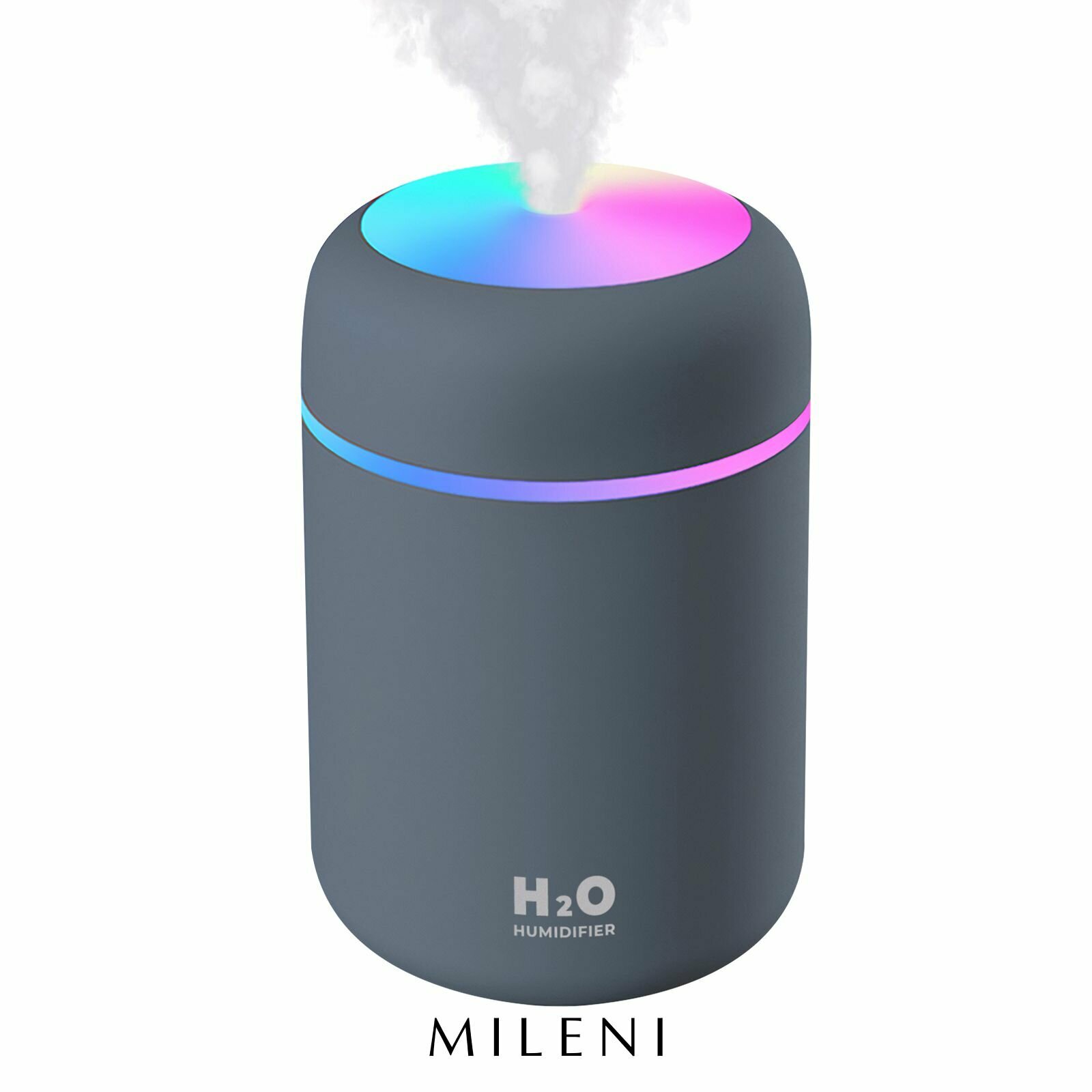 MILENI Увлажнитель воздуха Humidifier H2O, LED-подсветка, USB, 300 мл, черный, до 20 кв. м.
