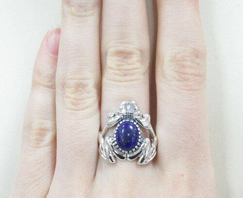 Перстень UVI Ювелирочка Серебряное кольцо с Лазуритом, серебро, 925 проба, оксидирование, лазурит, размер 17, синий, серебряный