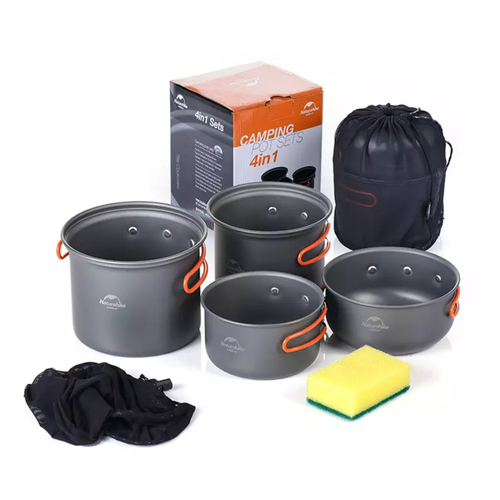 Набор посуды Naturehike туристический 4 в 1 (набор котелков) набор посуды naturehike jianxing single pot set 1 2l