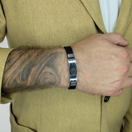 фото Браслет, металл, размер 20 см, серебряный, черный нет бренда