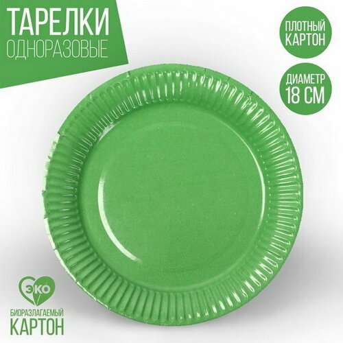 Тарелка одноразовая бумажная однотонная, зеленый цвет, 10 шт.