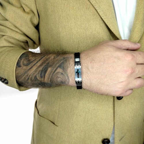 фото Браслет, металл, 1 шт., серебряный, черный нет бренда