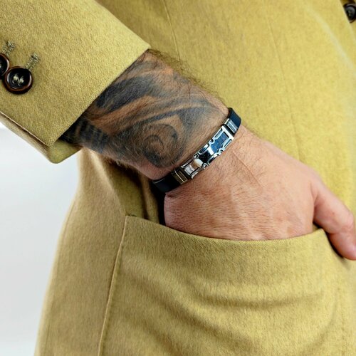 фото Браслет, металл, 1 шт., серебряный, черный нет бренда