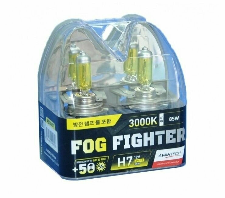 Лампа автомобильная галогеновая H7 Avantech FOG FIGHTER 12V 65W PX26d 3000K (комплект 2 шт.) AB3007