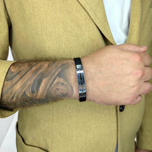 фото Браслет, металл, 1 шт., серебряный, черный нет бренда