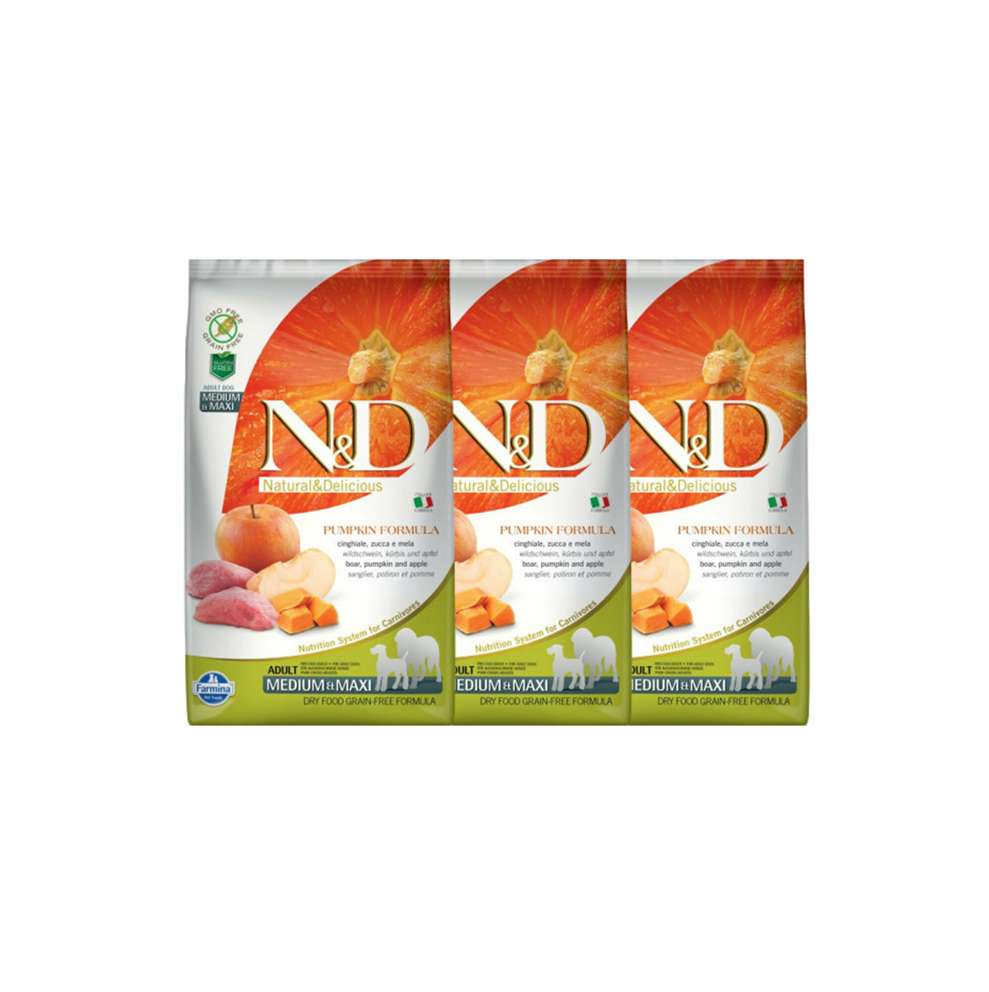 N&D dog Сухой корм кабан с яблоком и тыквой для взрослых собак medium & maxi 2,5 кг x 3 шт.