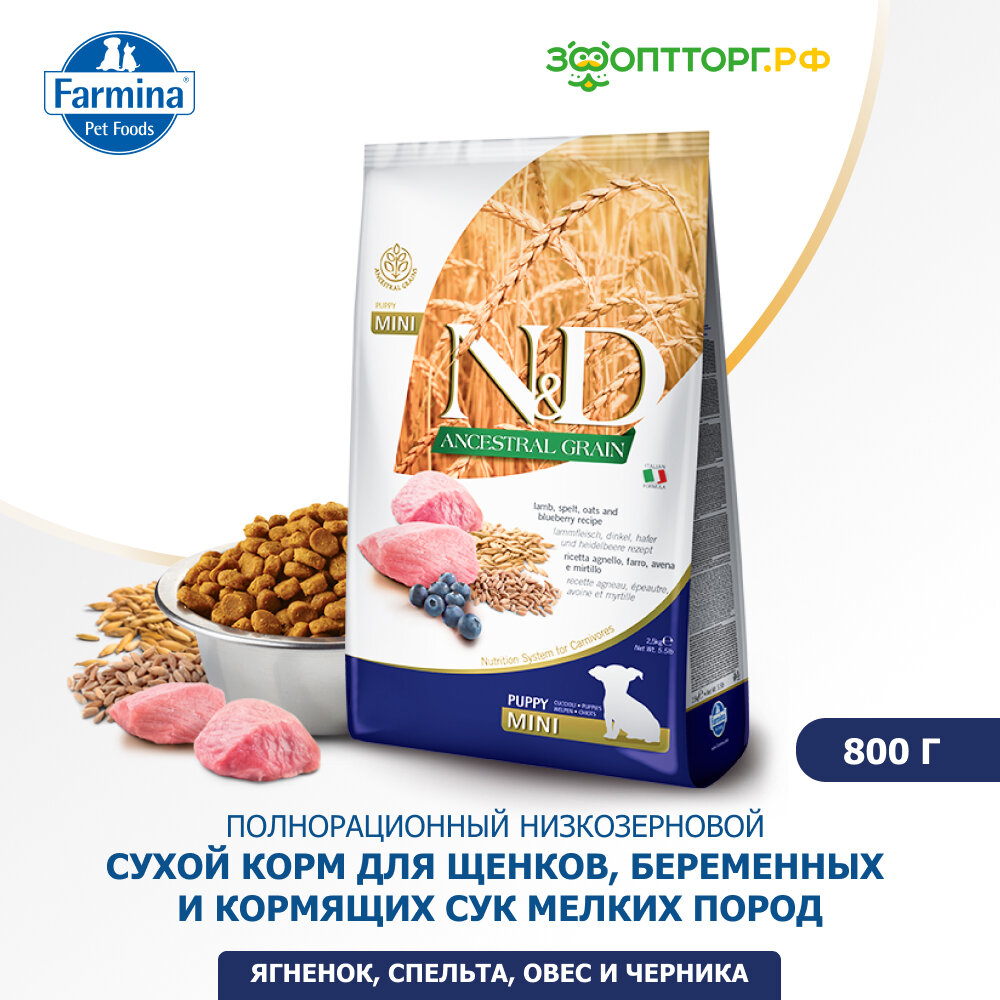 Сухой корм Farmina N&D для щенков миниатюрных пород Ancestral Grain, ягненок/черника, 2.5кг - фото №14