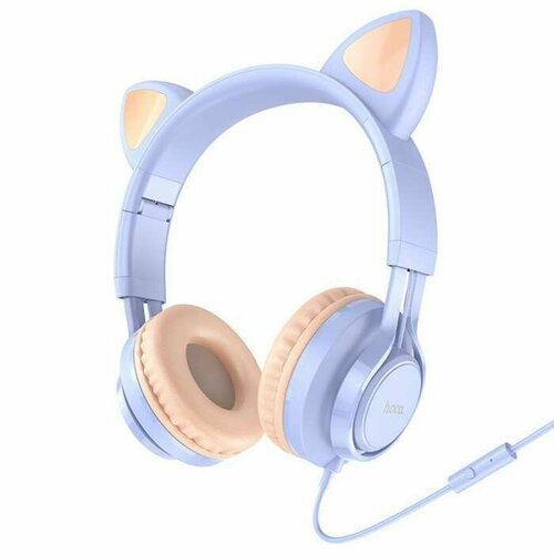 Наушники проводные с микрофоном Hoco W36 Cat Ear ушки MiniJack 35мм 12 метра сиреневые 121300₽