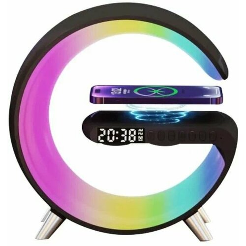 Умная смарт лампа с беспроводной зарядкой смартфонов Bluetoot aux usb microSD колонкой часы будильник таймер 240500₽