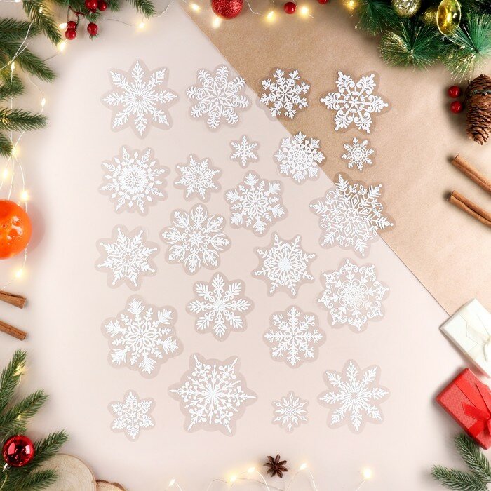 Наклейки новогодние Мир открыток "Волшебные снежинки", оформительские, пластизоль, 49,3х33,6 см