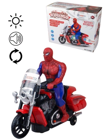 Фигурка супергероя Человек Паук на мотоцикле со светом и музыкой