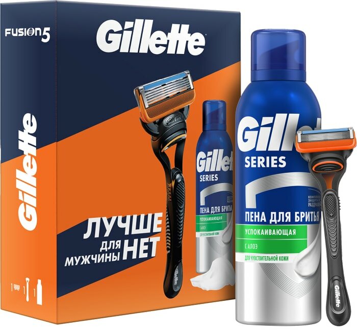 Подарочный набор Gillette Fusion5 Бритва с 1 кассетой + Пена для бритья Успокаивающая 200мл