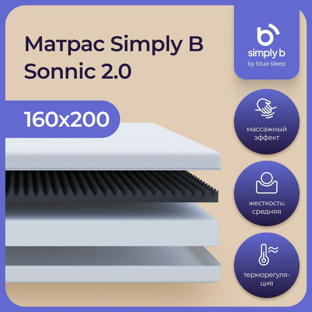 Матрас беспружинный Simply B Sonnic 2.0 160х200