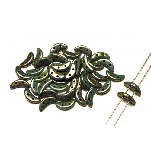 Бусины Crescent beads 10х3мм, цвет 0310-LG63130 Turquoise/Bronze Picasso, 708-097, 5г (около 40 шт)