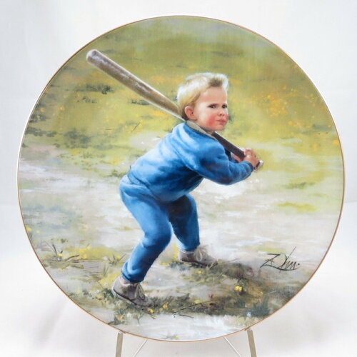 Тарелка "Чудеса Детства: Маленький Бейсболист Отбивающий". Фарфор, деколь, США, Дональд Золан, Danbury Mint, 1999
