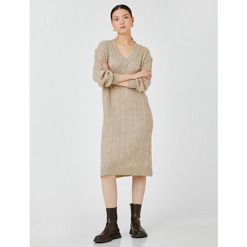 фото Платье koton, размер 48, коричневый