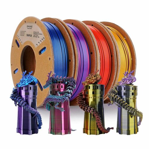 Набор из 4 катушек 0.25 кг пластика PLA Silk Tri Color 1,75 мм (Eryone) разных цветов - Тип 3 pla silk copper 1 75 мм 1 кг eryone медь
