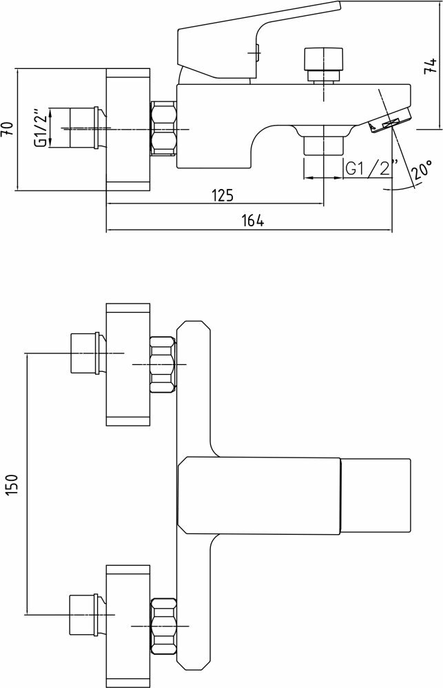 Смеситель E.C.A. Tiera 104802469 для ванны с душем - фото №2