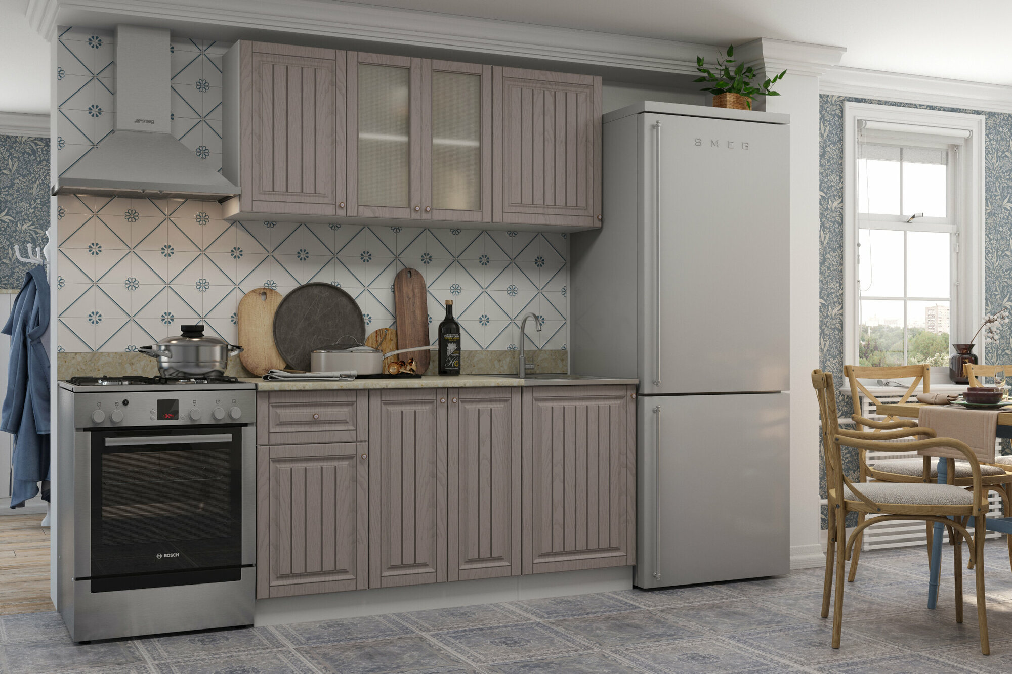 фото Кухонный гарнитур ЭРА "Хозяюшка" 1,5м акация белая