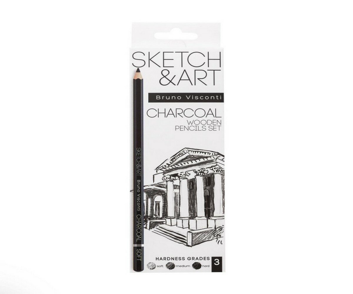 Набор угольных карандашей "SKETCH&ART", Bruno Visconti, (мягкий, средний, твердый), 6 шт, арт. 25-002