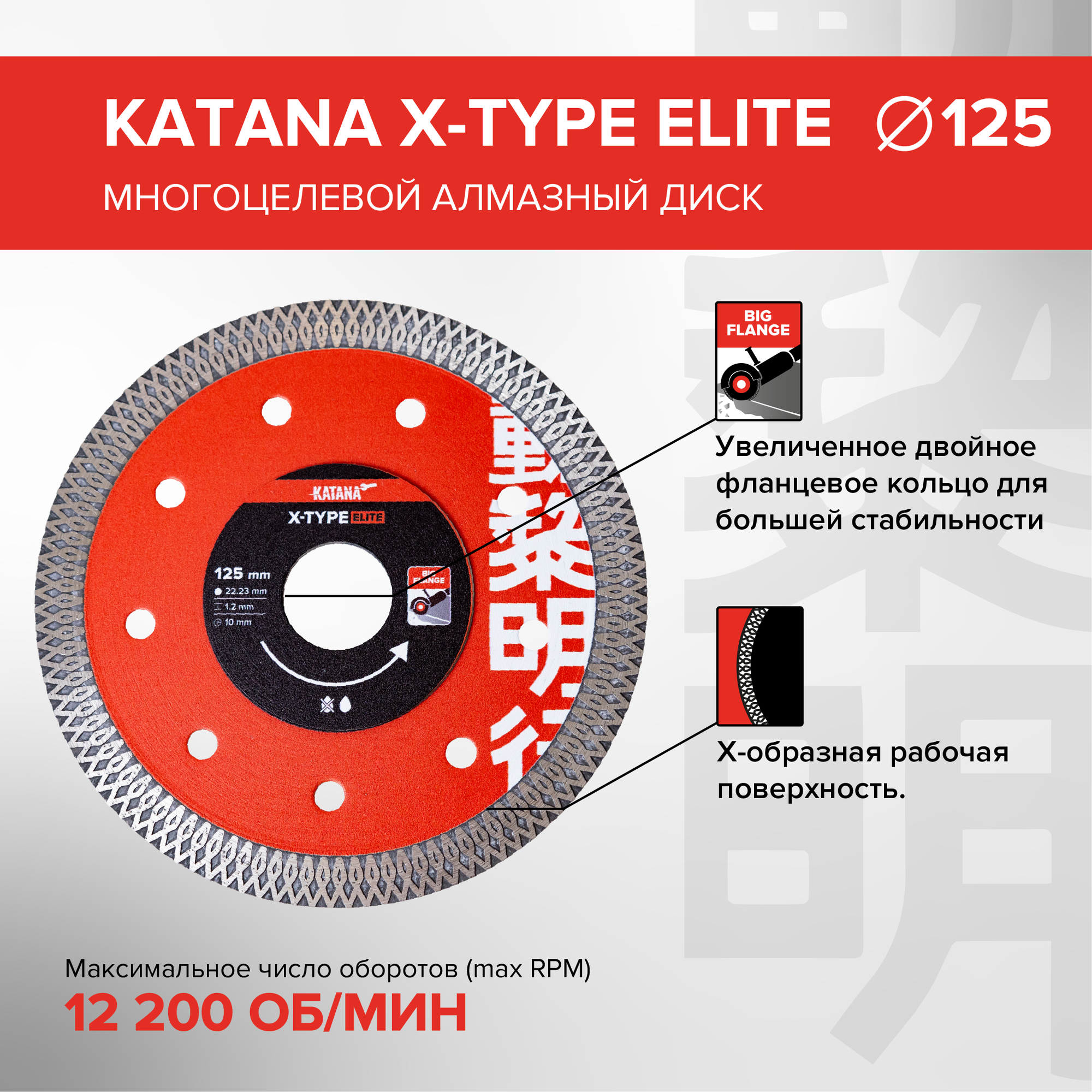 Диск алмазный X-TYPE ELITE 115 x 22.23 x 1.2 мм, многоцелевой, KATANA