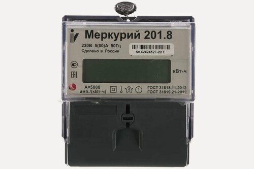 Изображение товара Счетчик электроэнергии однофазный однотарифный электронный Меркурий 201.8 5-80A