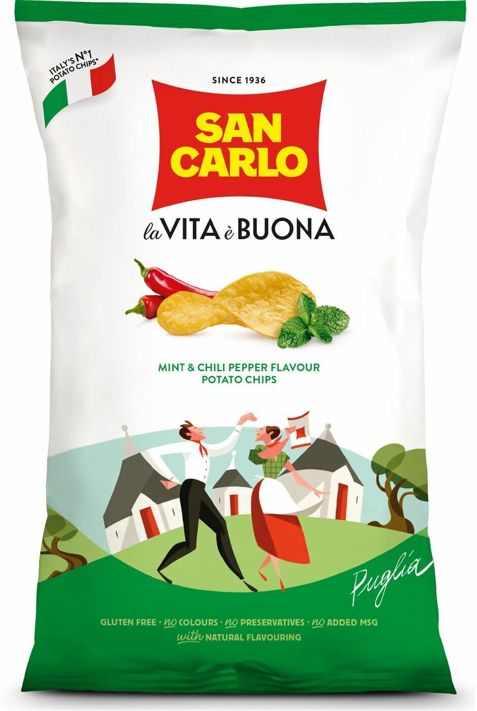 Чипсы San Carlo Piu Gusto, картофельные, со вкусом мяты и перца, 150 г ...