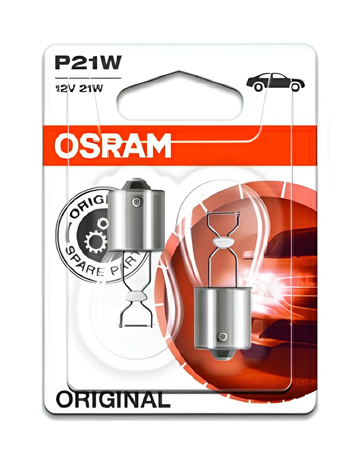 Лампа автомобильная накаливания OSRAM P21W 12V BA15s 2 шт.