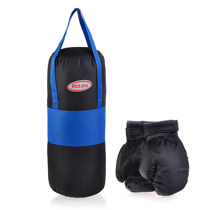 Набор для бокса: груша 50 см х Ø20 см. с перчатками. Цвет синий+черный ткань "Оксфорд"