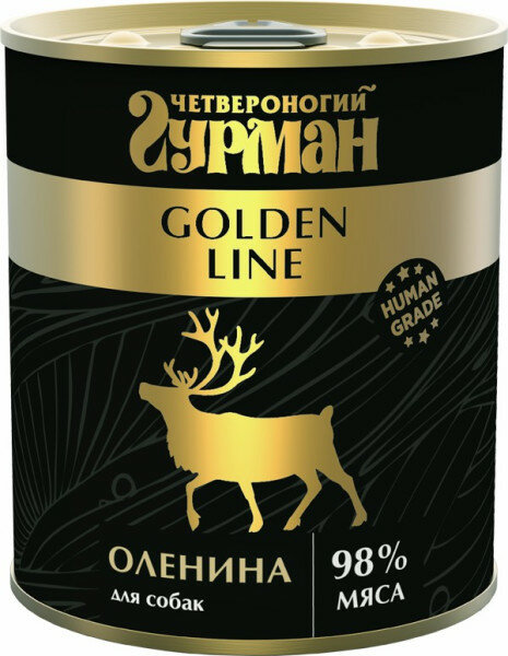 Четвероногий гурман Golden line влажный корм для взрослых собак с олениной в консервах - 340 г 1 шт