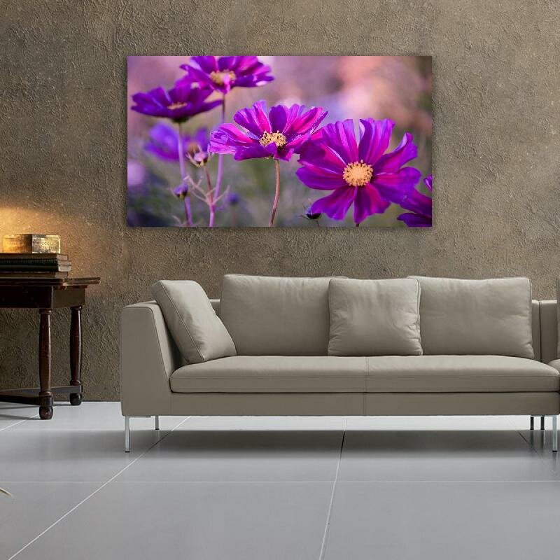 Картина на холсте 60x110 LinxOne "Лето космея лепестки цветы макро" интерьерная для дома / на стену / на кухню / с подрамником