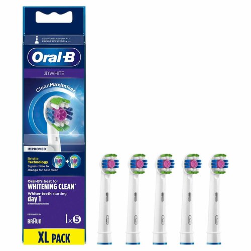 Набор насадок Oral-B 3D White CleanMaximiser для ирригатора и электрической щетки, белый, 5 шт. набор насадок oral b 3d white cleanmaximiser для ирригатора и электрической щетки белый 5 шт