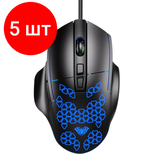 Комплект 5 штук Мышь компьютерная проводная AULA F812 USB dpi1200-7200 7кл подсветка 908600₽