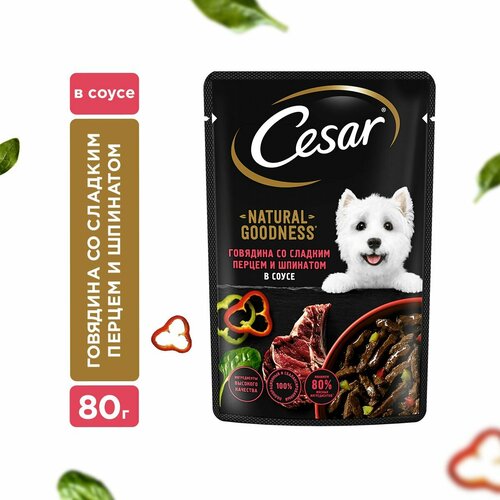 Влажный корм Cesar Natural Goodness для собак, с говядиной, паприкой, шпинатом в соусе 80 г