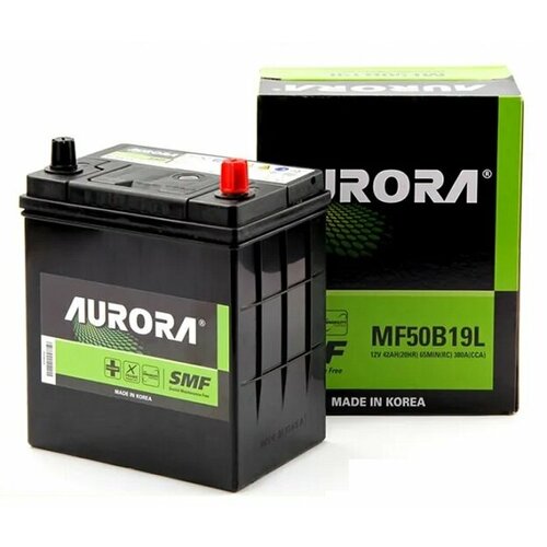 Аккумулятор автомобильный Aurora MF50B19L 42 А/ч 380 А обр. пол. тонк. кл. Азия авто (187x127x220) без бортика