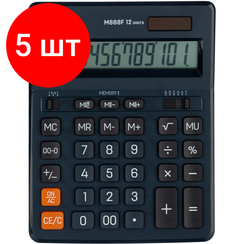 Комплект 5 штук, Калькулятор настольный полноразм. Deli EM888F, 12-р, дв. пит,202x159мм, т-син