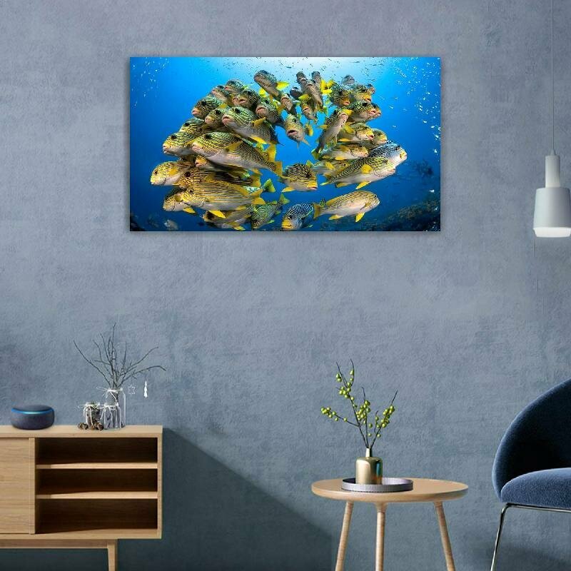 Картина на холсте 60x110 LinxOne "Море подводный мир рыбы" интерьерная для дома / на стену / на кухню / с подрамником