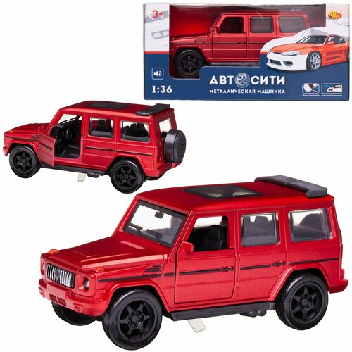 Машинка металлическая Abtoys АвтоСити 1:36 Внедорожник классический инерционный с открывающими передними дверцами красный свет звук C-00521/красный