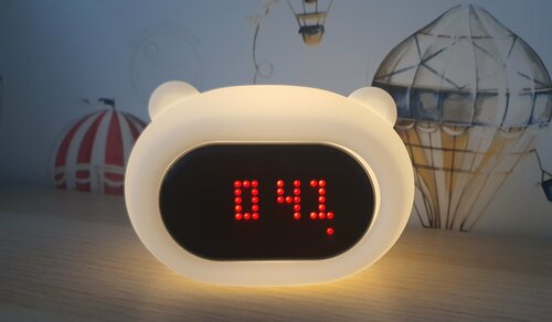 Интерактивные часы-будильник с подсветкой Мишка, игрушка с эмоциями Animal clock, ночник,