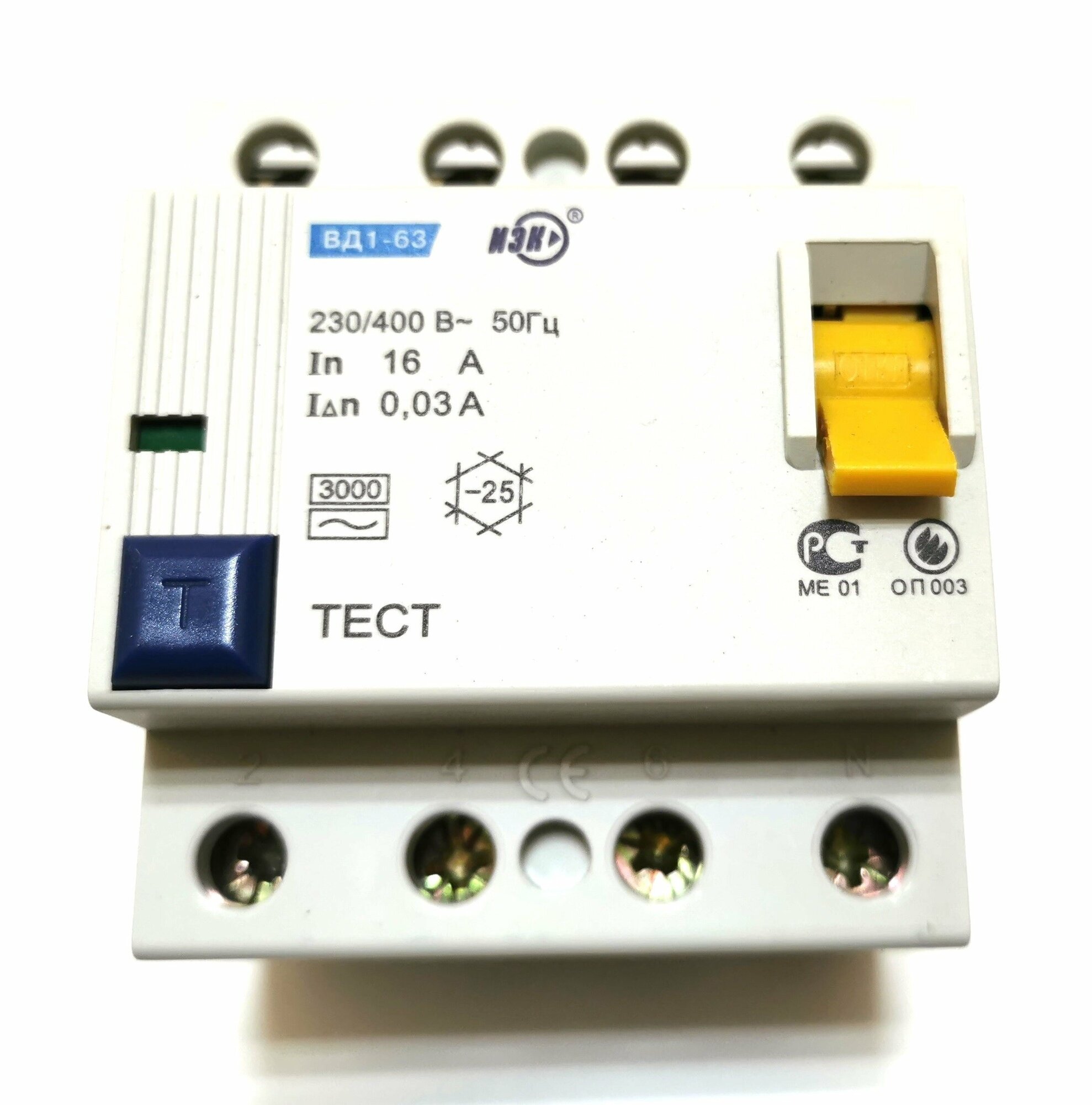 УЗО IEK 30мА тип AC ВД1-63 4 полюса 16 А