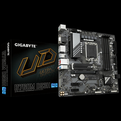 Материнская плата Gigabyte B760M DS3H (Socket1700, B760, mATX,4xDDR5,2M.2, PCI-E16,2PCI-E,2DP, HDMI, VGA, PC7600)