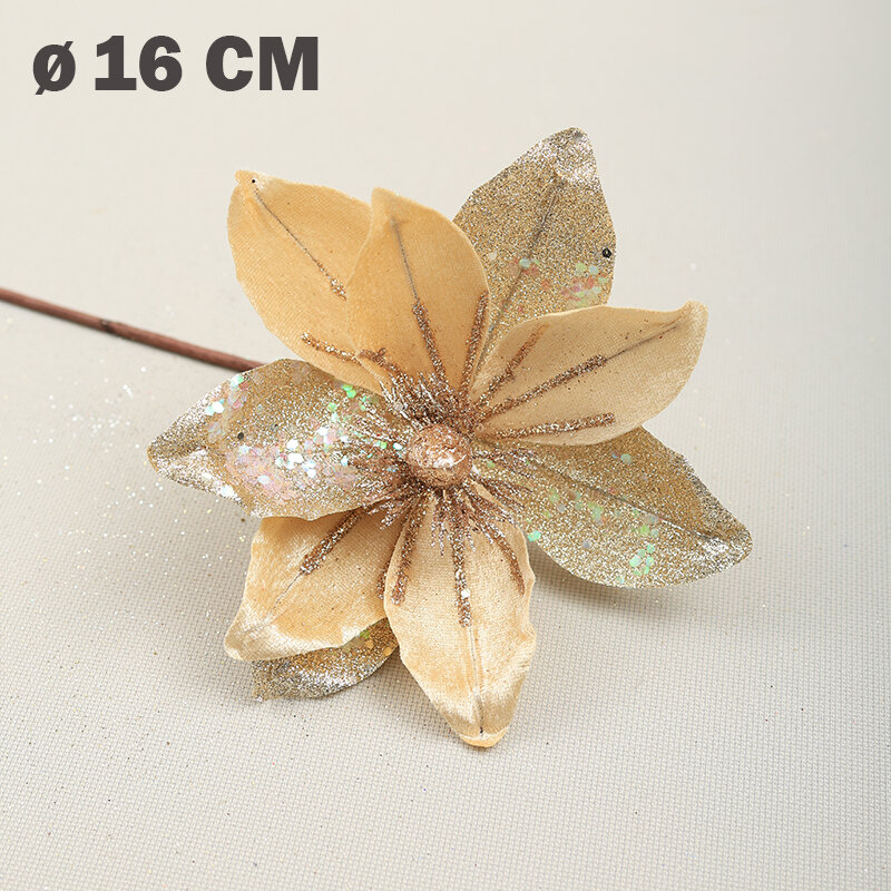 Цветок искусственный декоративный новогодний, d 16 см, цвет песочный