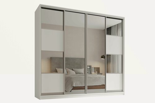 Изображение товара Шкаф купе, для одежды Линц 4, Легкомаркет, 220х45х220, белье/платье/платье, белый, профиль серебро, с зеркалом