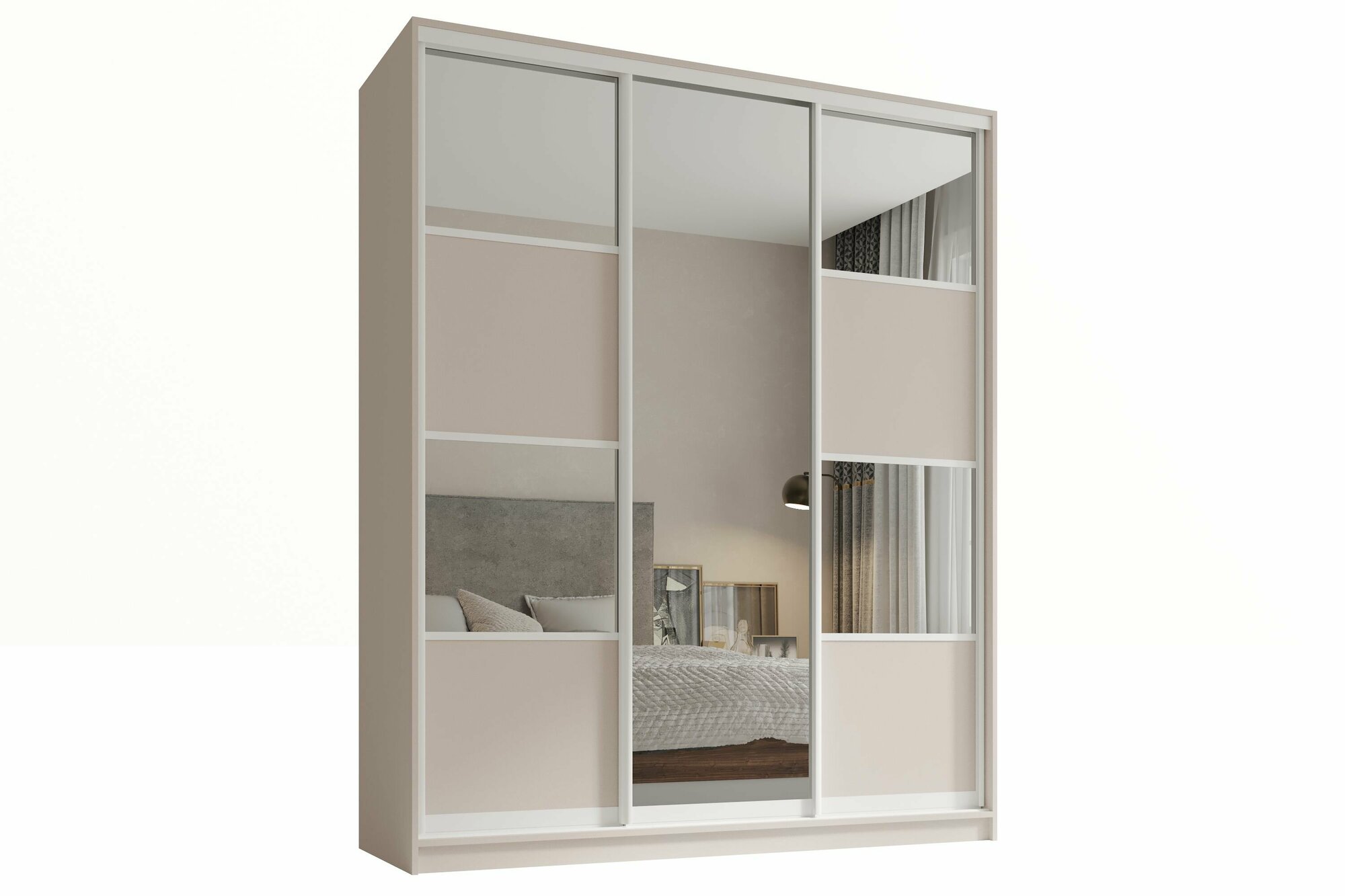 Шкаф купе, для одежды Линц 3, Легкомаркет, 160х60х220, белье/платье/белье, кашемир, профиль белый, с зеркалом