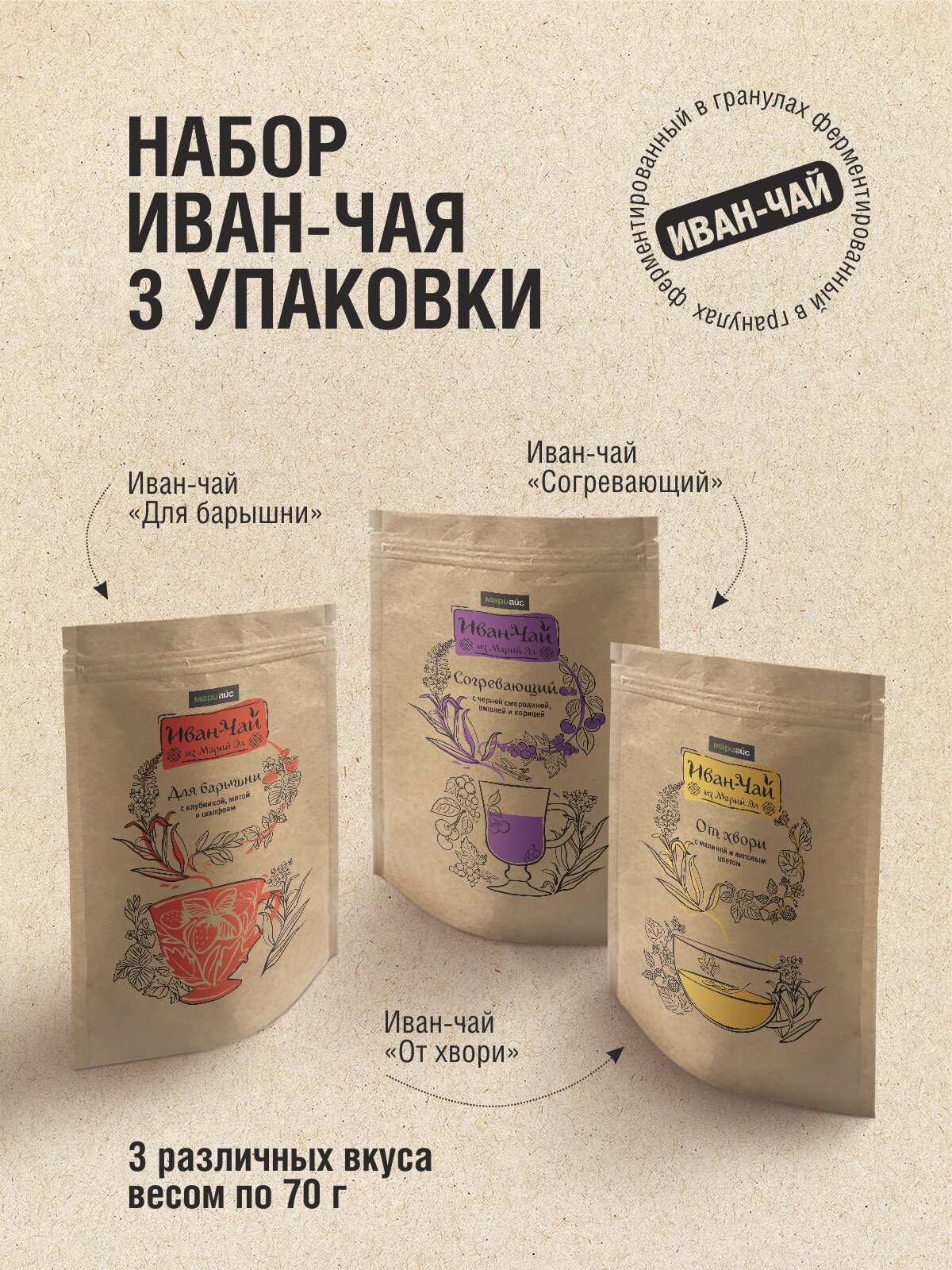 Набор 3 видов Иван   Чая МариАйс  травяной чай  польза для организма