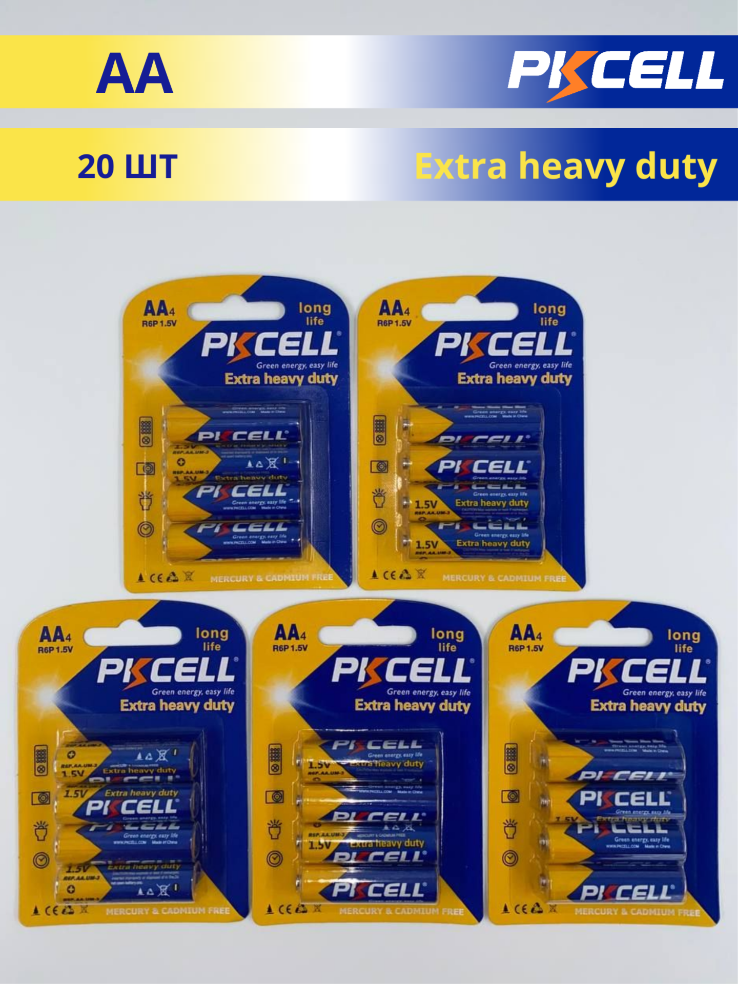 Батарейки PKCELL АА пальчиковые солевые (20 штук)