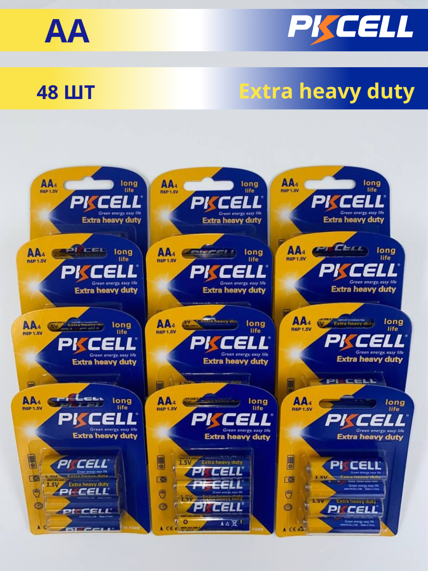 Батарейки PKCELL АА пальчиковые солевые (48 штук)