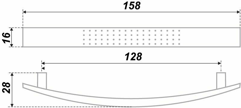 Мебельная ручка скоба для шкафа, тумбы, кухни, комода. Цвет хром полированный, комплект из 1шт, межцентровое расстояние 128мм (158мм длина)